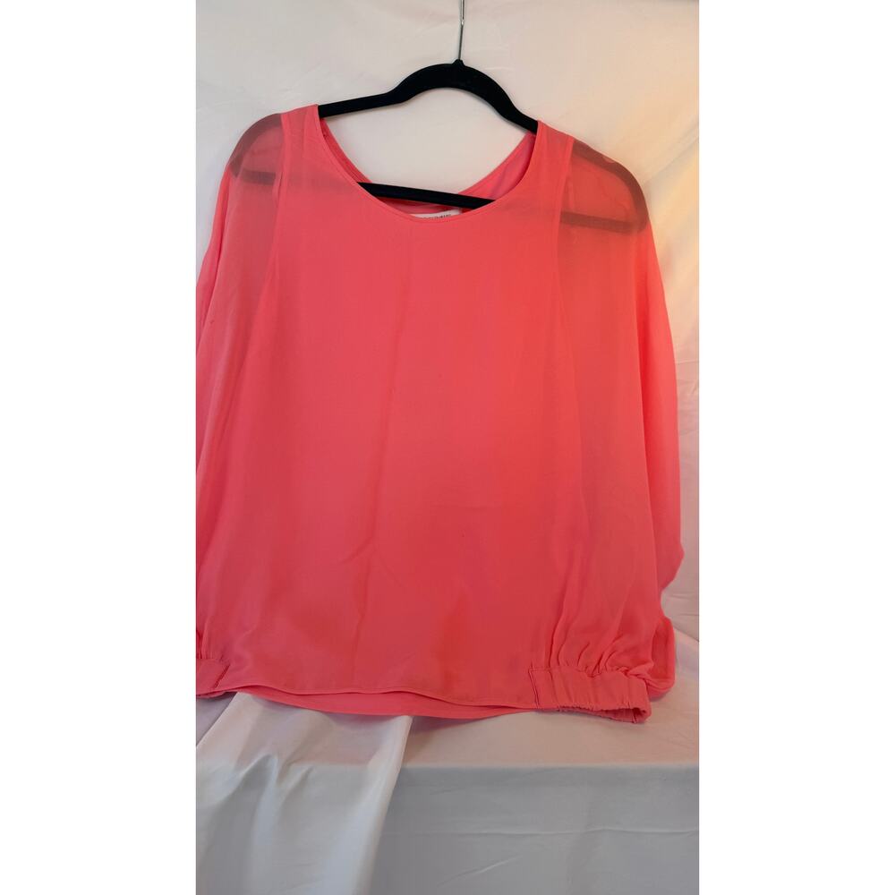 Diane Von Furstenberg Silk Chiffon Blouse Pink Coral Sheer 3/4 Sleeve Top Sz Sm‎
